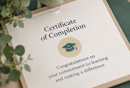 A ConnectFirst certificate of completion on a desk