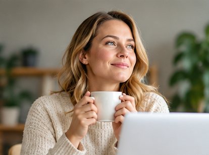 A practitioner taking a coffee break while studying online around work